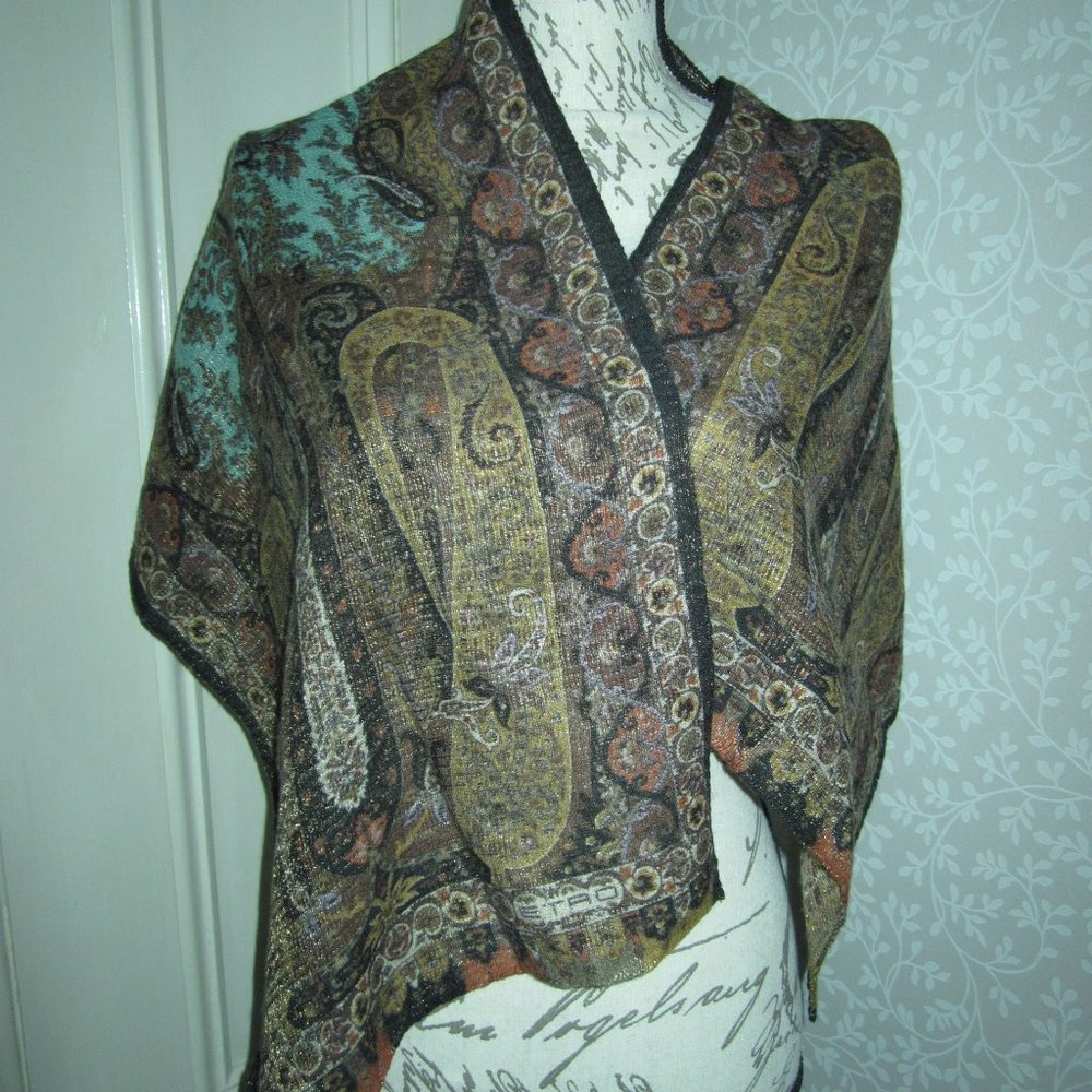 Etro Milano silk & wool paisley scarf, copper teal